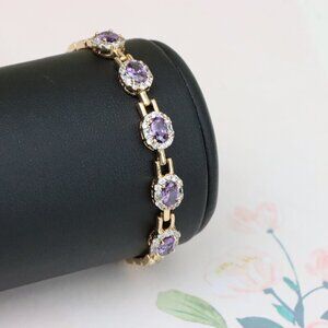 "Rose Gold Bracelet with Purple Stones and Halo CZ Accents, XPBL1010